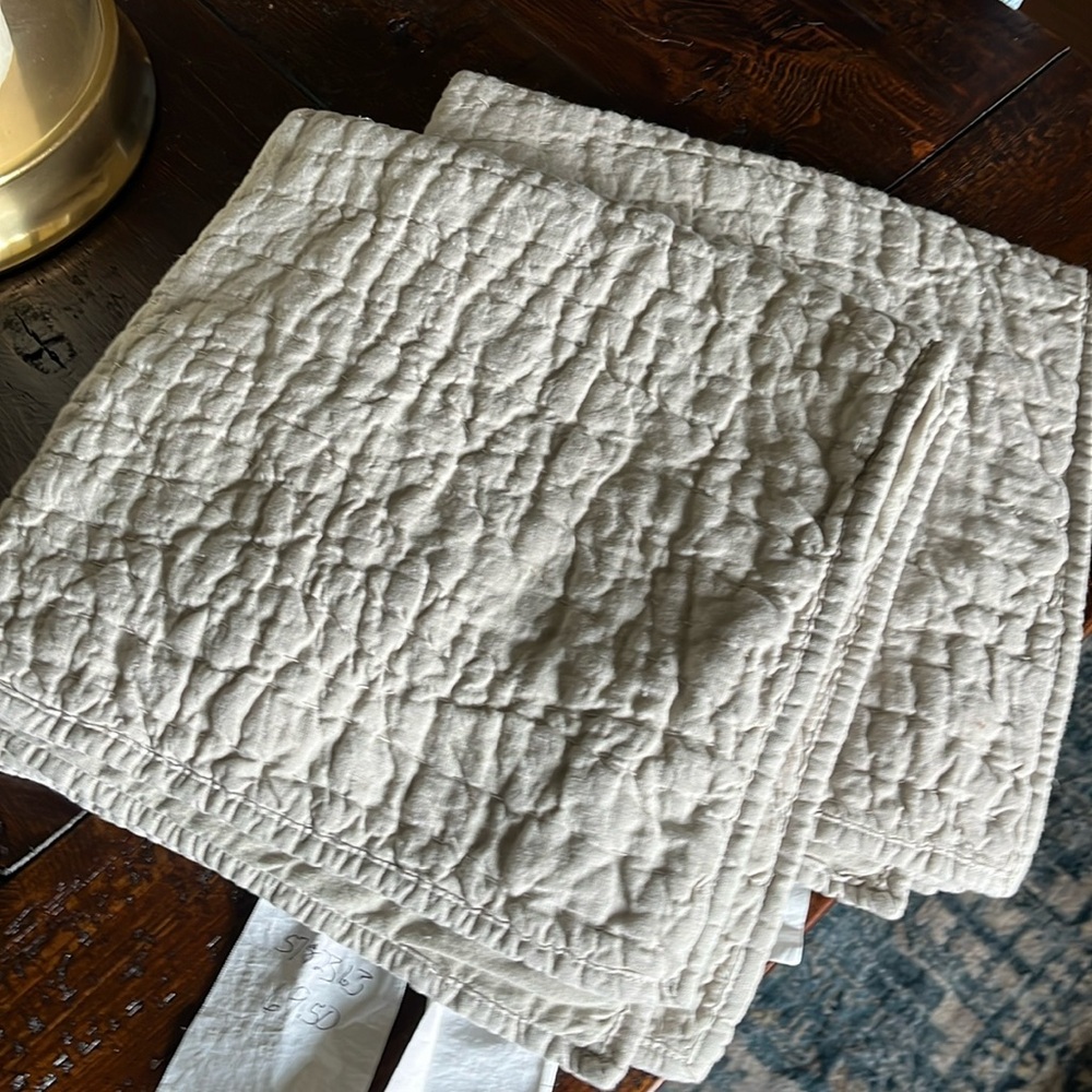 Pottery barn Belgian Flax Linen Hand Stitch Quilt Euro Eucalyptus